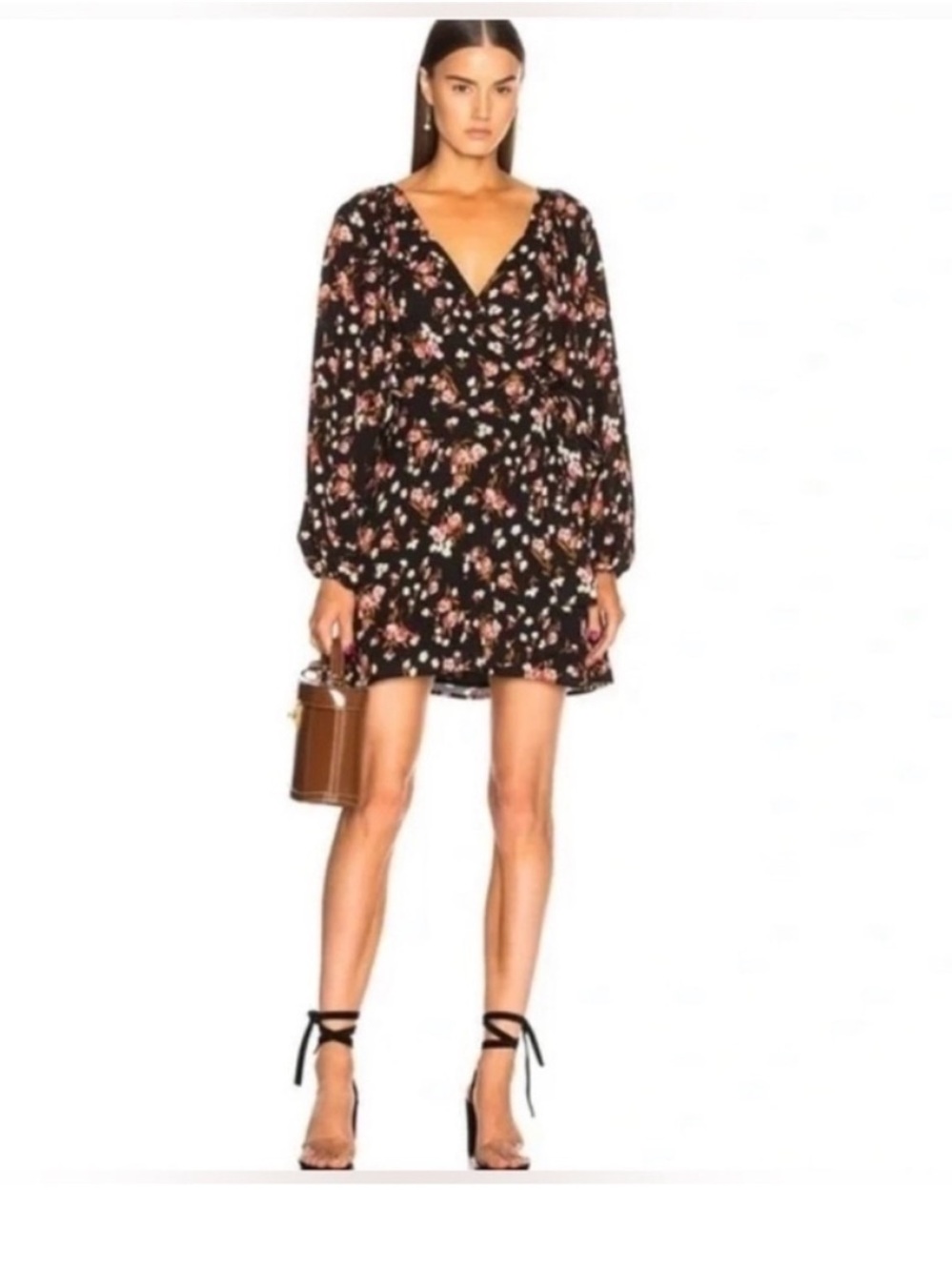 A.L.C. Black Floral Long-Sleeve Tie-Waist Mini Dress WORN ON TV - Picture 3 of 10